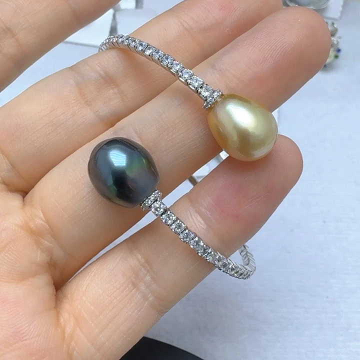 海水珍珠银S925镶嵌手镯有瑕