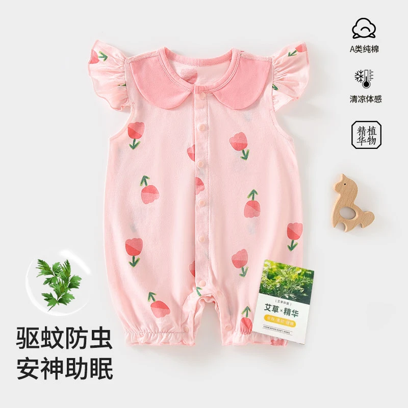 卡通风夏季男A类女公主哈衣爬服亲肤新生婴新生儿连体衣夏装