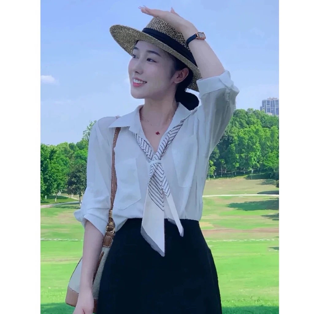 法式设计感气质长袖衬衫女2025年秋季新款别致POLO领上衣1305