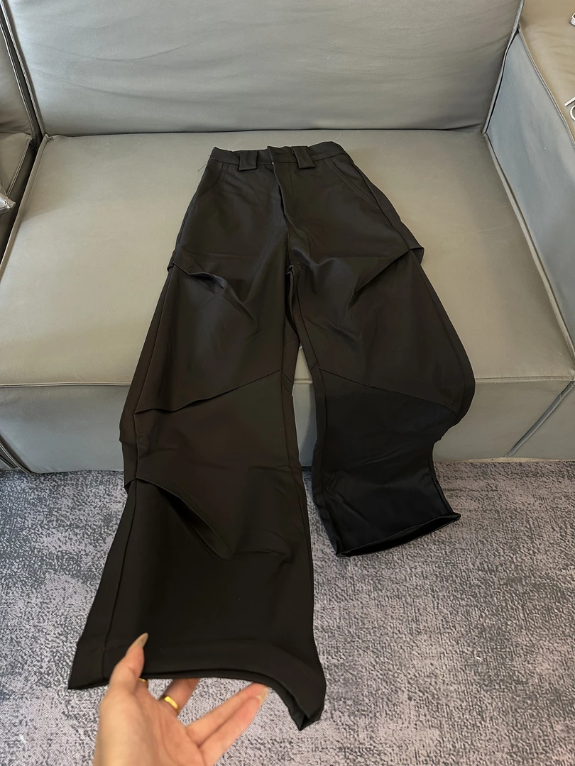 K27 美式高街黑色褶皱伞兵休闲裤男女vibe风宽松微喇阔腿哈伦裤