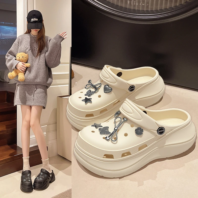 超厚底增高舒适轻便百搭女款洞洞鞋夏季外穿凉拖网红软底卡通