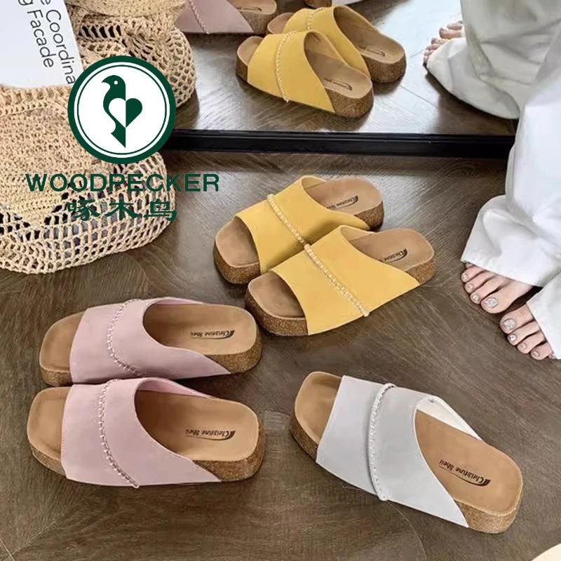 啄木鸟多巴胺2025夏季复古一字带厚底增高女凉拖鞋外穿懒人凉拖鞋