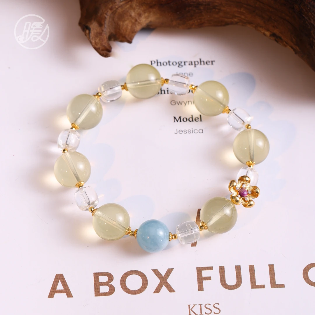 单圈多宝黄水晶手串搭配小花配件白水晶手链E6818多样性发一