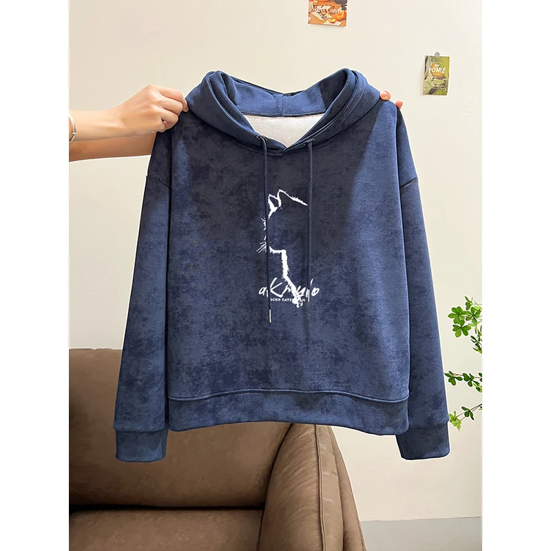 2025年秋冬新款美式复古扎染慵懒风连帽卫衣女宽松短款上衣外套潮