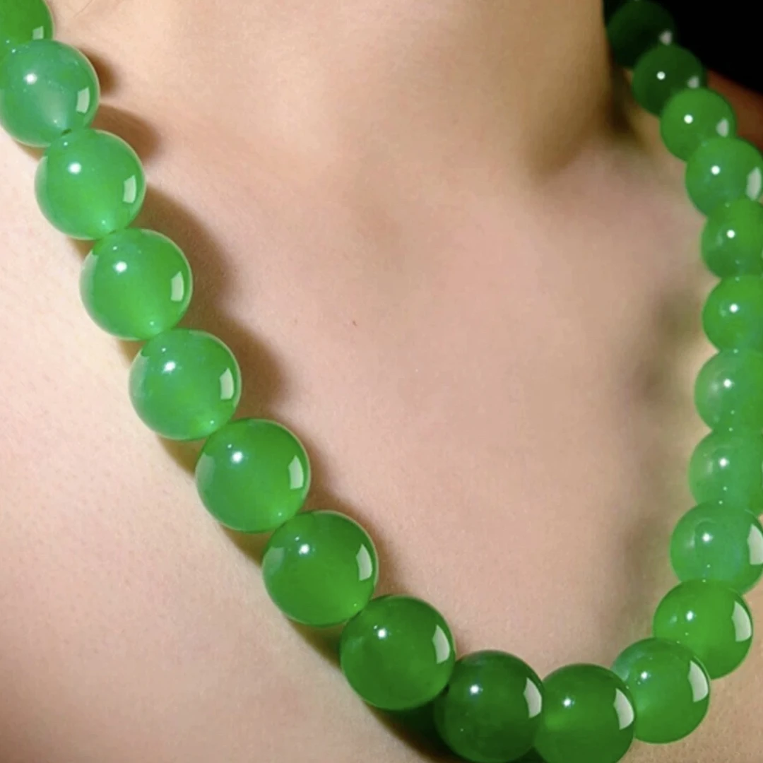 真玉石卡12mm超大珠子项链奢侈霸气项链女款项链真品绿玉髓圆珠链