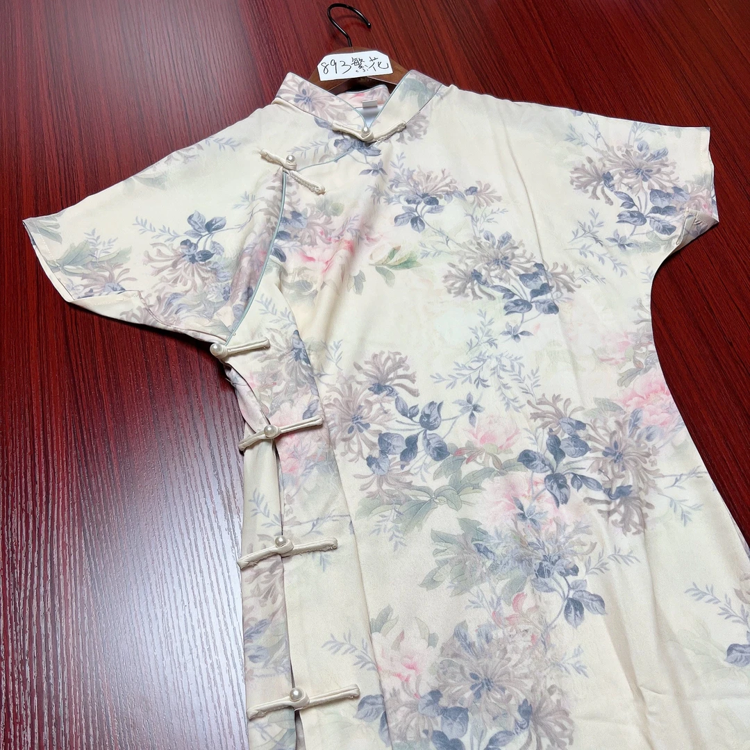 V-893 繁花 簇酸 全开襟 夏款年轻款改良旗袍120cm长款