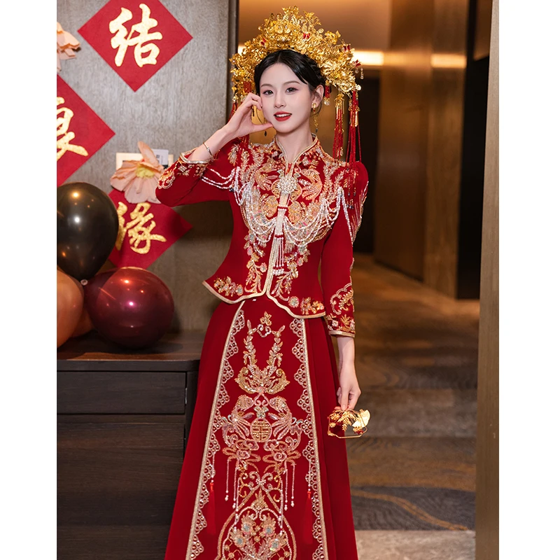 秀禾服重工丝绒婚服2025新款新娘结婚中式嫁衣礼服出阁敬酒服785