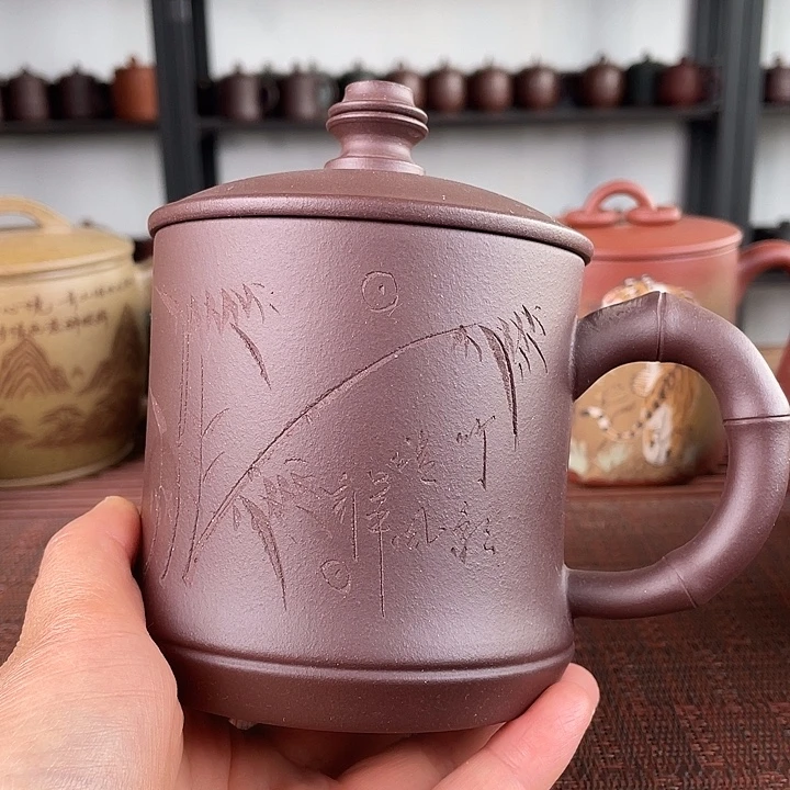 紫砂茶杯宜兴原砂紫砂盖杯微瑕