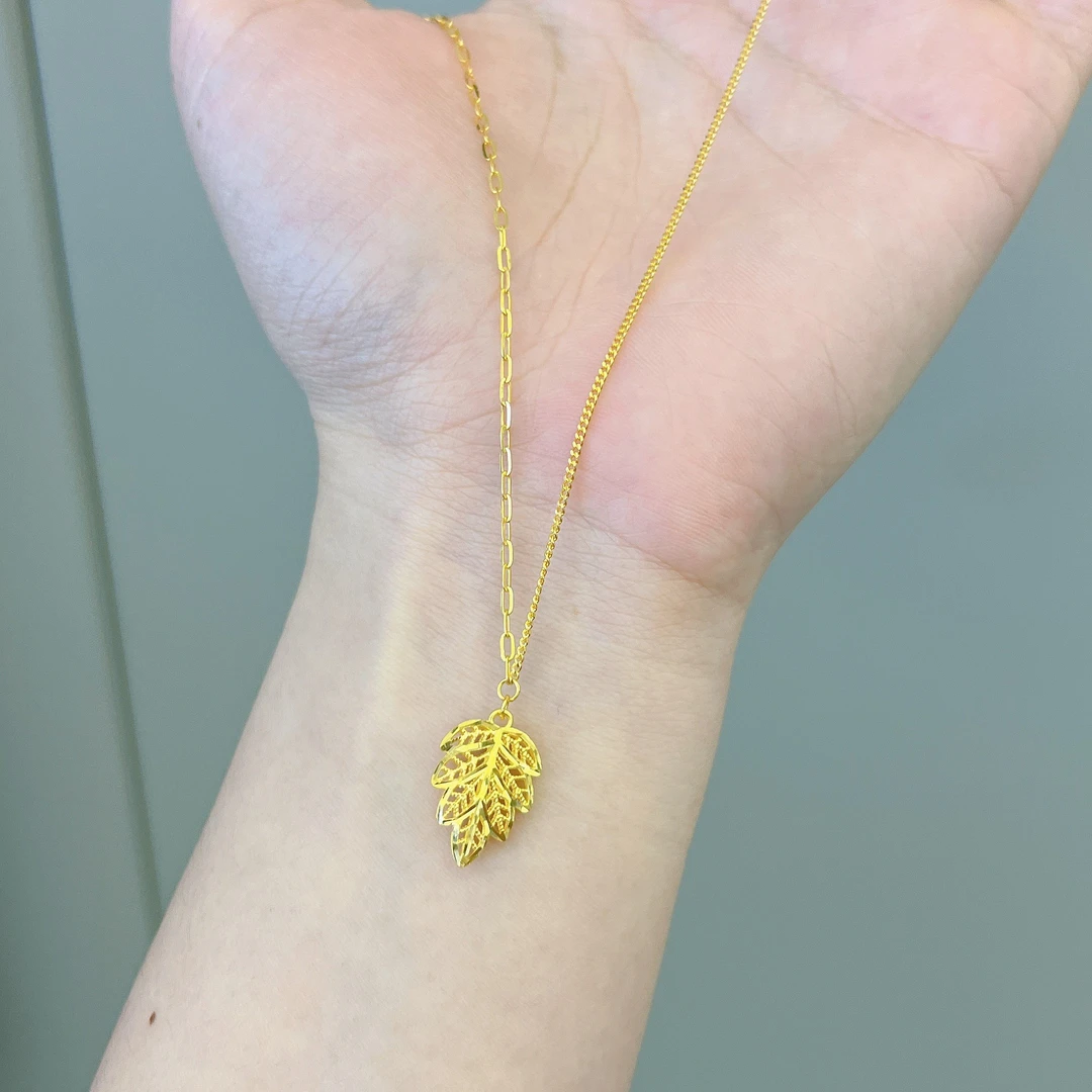 不支持七天无理由5G工艺【拉丝树叶黄金套链】足金999