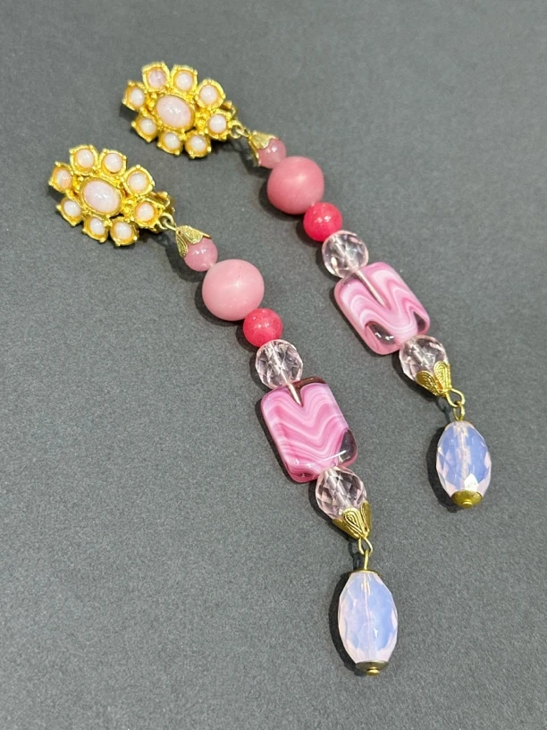 铜合金玻璃耳饰 Vintage琉璃扫肩耳夹