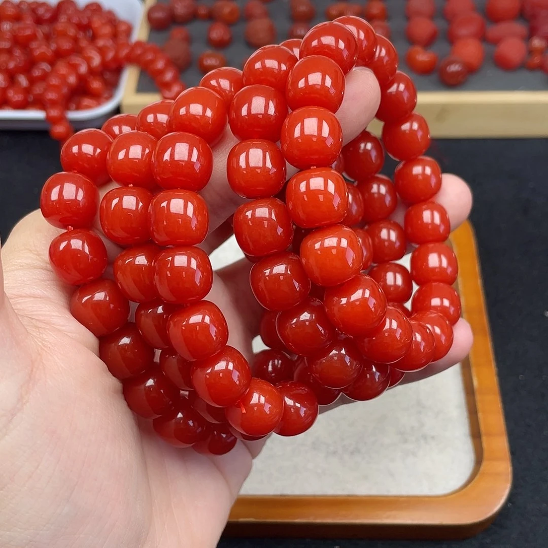 南红玛瑙10号保山锦红亮光卡12+老型手链未镶嵌