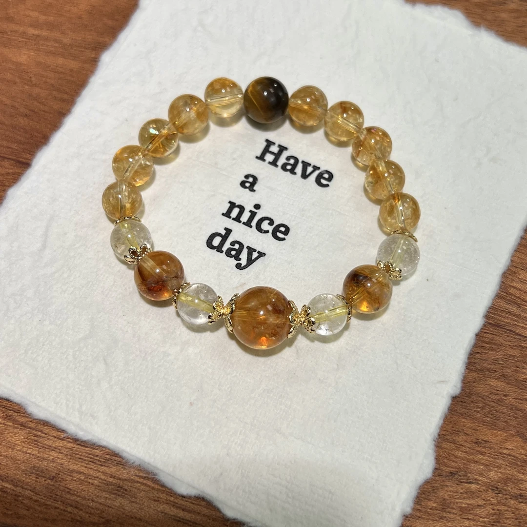 【暴发户】黄水晶黄塔晶+黄虎眼+金发晶原创设计招财手串天然水晶