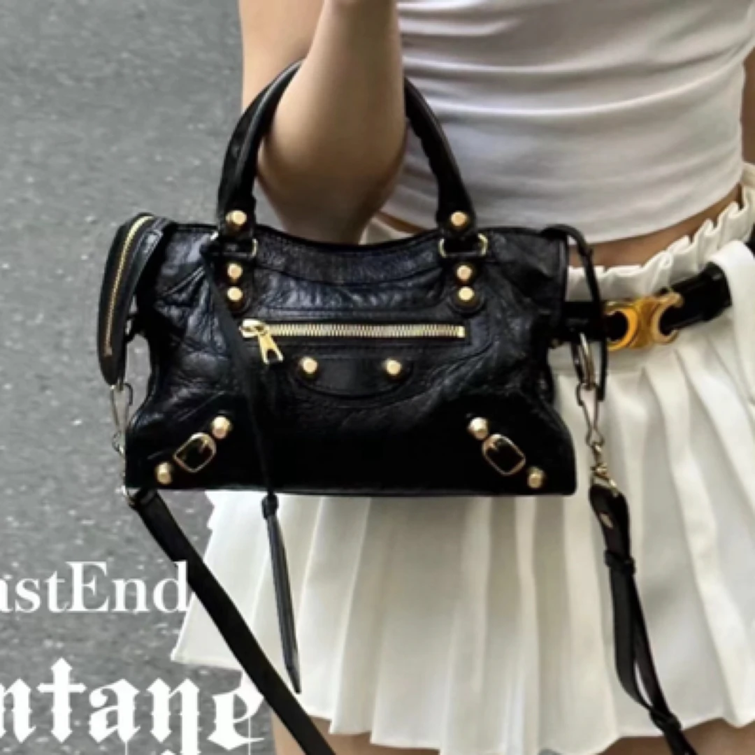 99新 Balenciaga/巴黎世家 黑色机车mini手提斜挎包