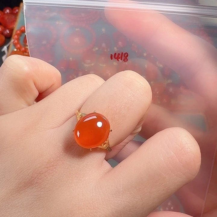 南红玛瑙银S925镶嵌戒指