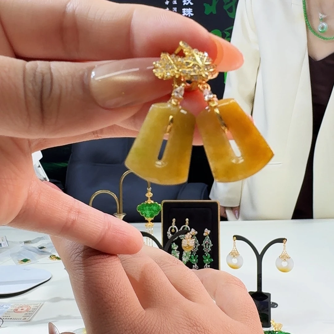 翡翠银S925镶嵌耳饰925镶嵌