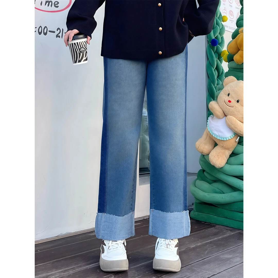 摩登分割 / 韩版直筒牛仔裤3628花契200斤胖mm春季新款简约洋气