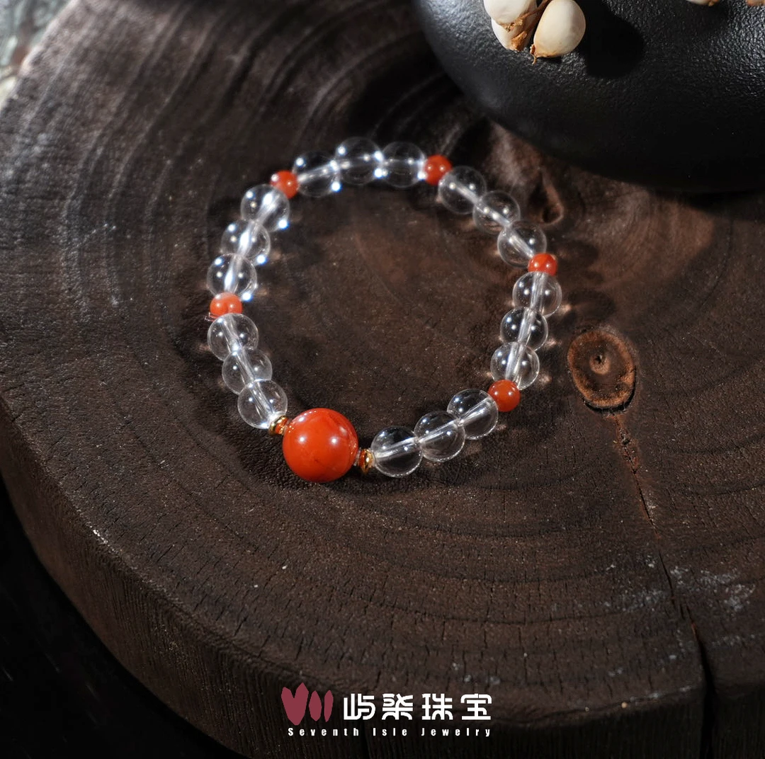 F134 玛瑙银925镶嵌 10mm+南红大圆珠6mm+白水双宝手串 防跑