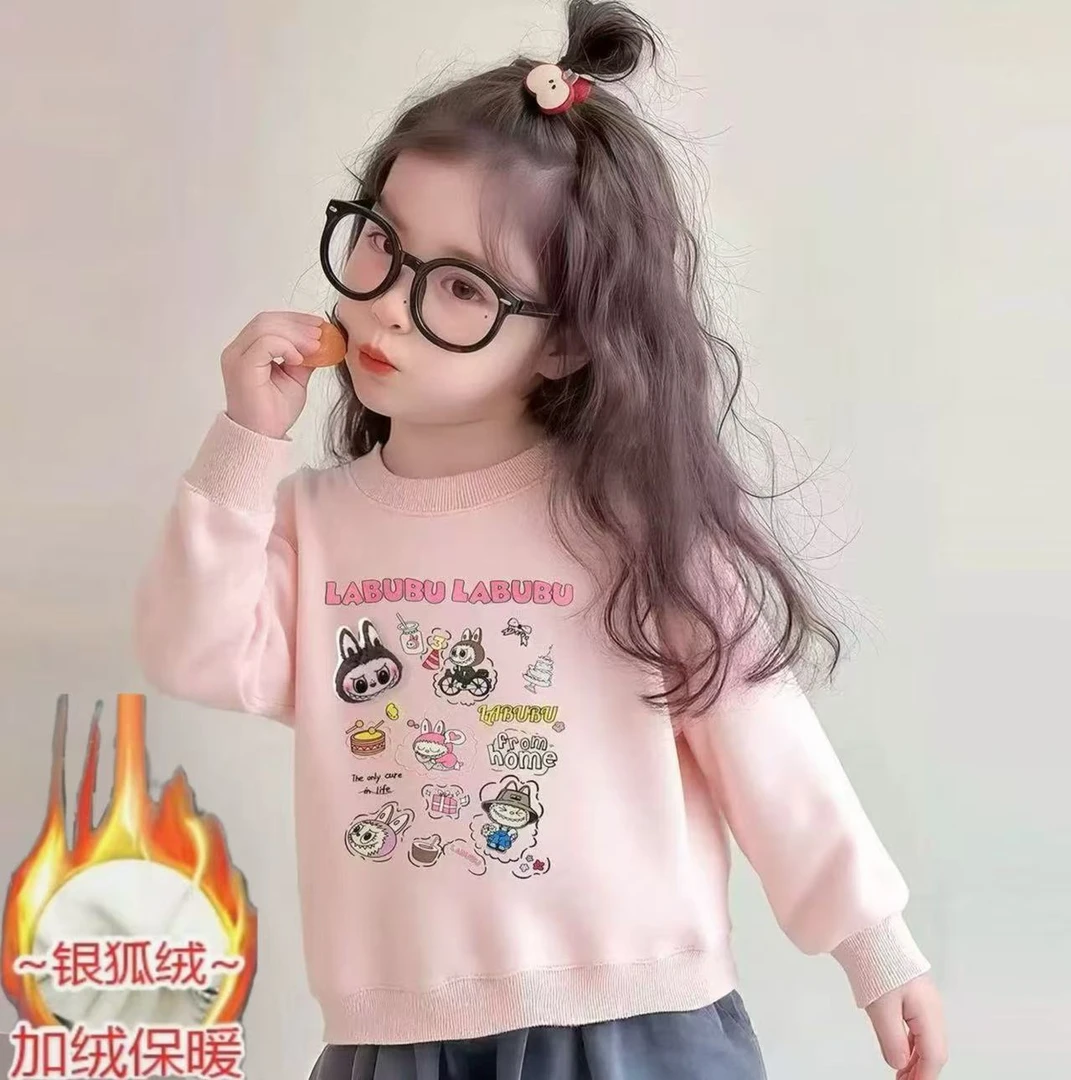 儿童拉布布卫衣春秋季新款可爱卡通印花女童圆领长袖加绒洋气上衣