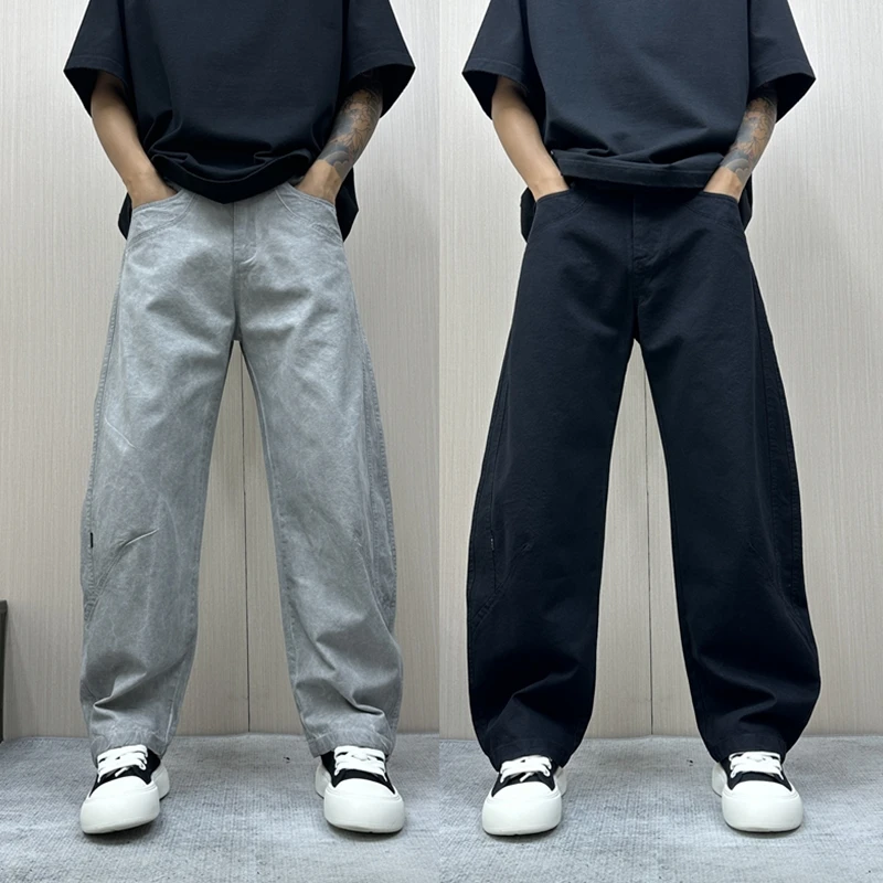 昊Studio秋季新款牛仔裤长裤宽松高街阔腿裤复古痞帅慵懒风男装