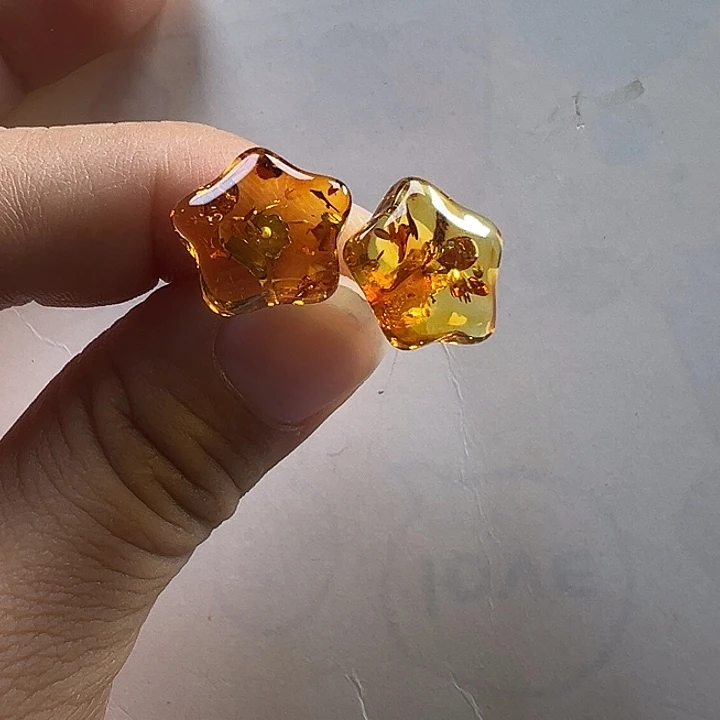 琥珀（花珀）银S925镶嵌耳饰