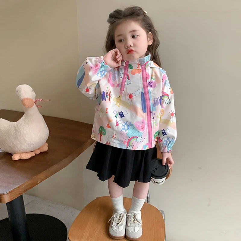 女童洋气外套2025春秋新款时髦女宝宝拉链衫卡通小女孩休闲上衣潮