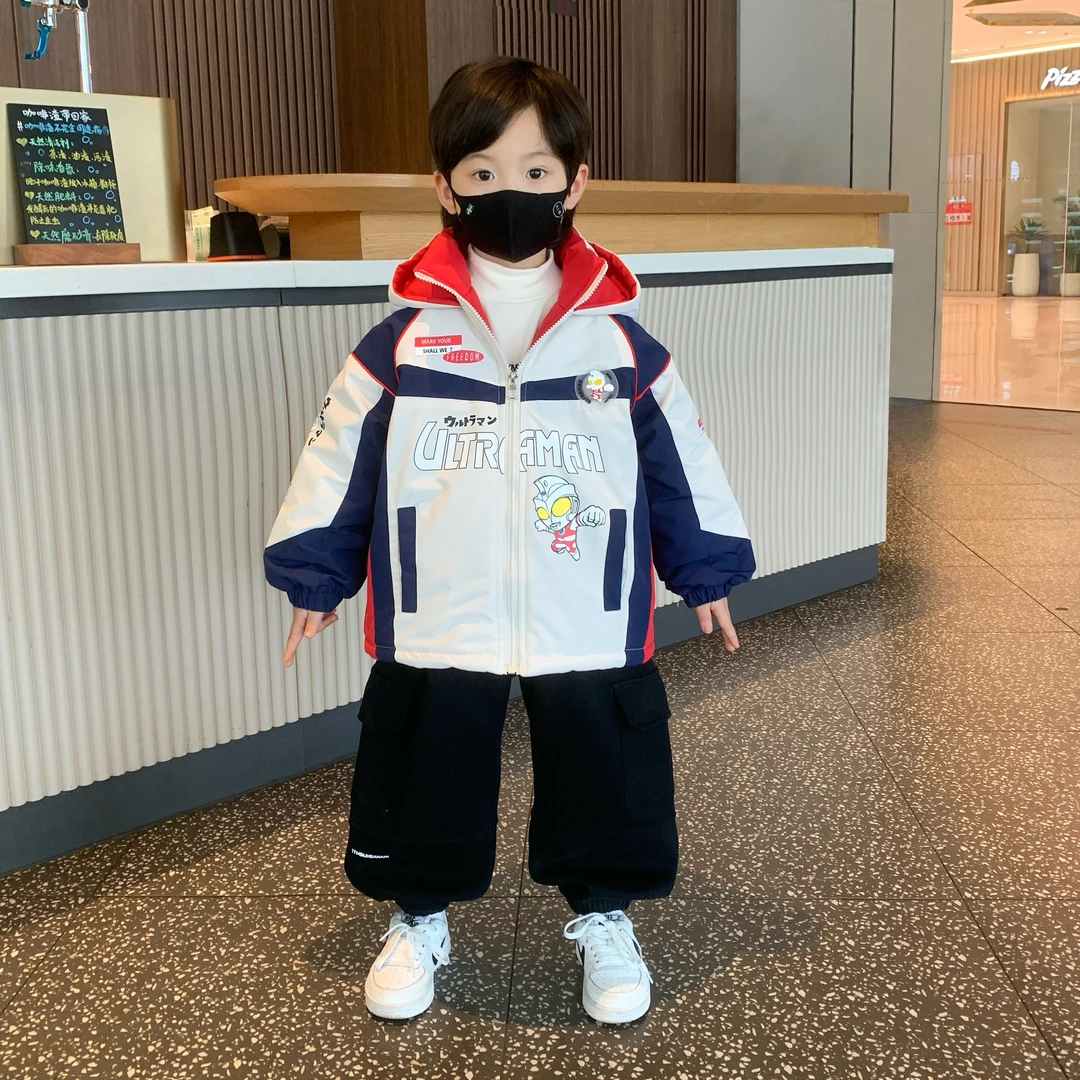 奥特曼儿童棉衣2025新款男童秋冬加绒外套男孩衣服宝宝冲锋衣棉服