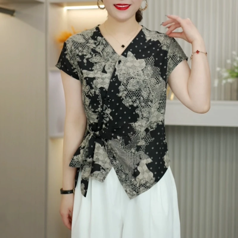 2025夏季新款休闲洋气短袖气质百搭V领显瘦开衫扣上衣小衫366