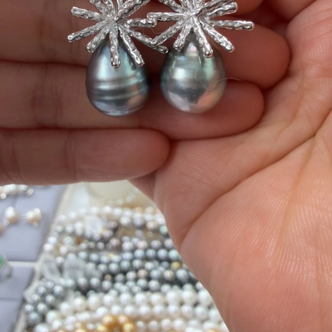 银S925镶嵌耳饰海水珍珠