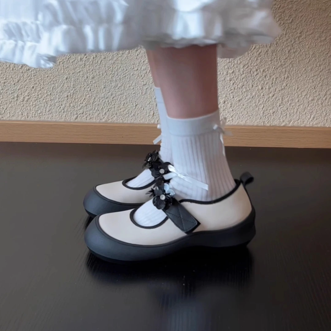 Pokoy-5.5cm法式复古圆头拼色玛丽珍鞋女低跟平底单鞋