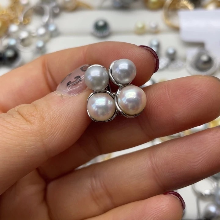 海水珍珠耳饰银S925镶嵌