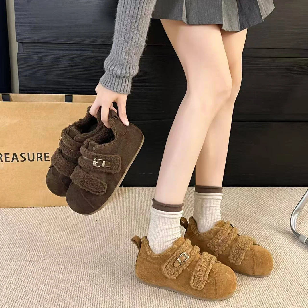 『卷毛泰迪』『踩屎感』魔术贴可调加厚蜂窝垫内增高加绒博肯鞋-9118