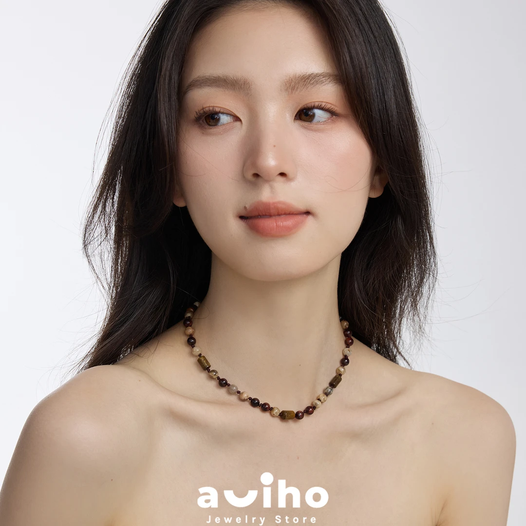 虎眼石串珠项链美拉德穿搭2025新款轻奢小众高级感锁骨链