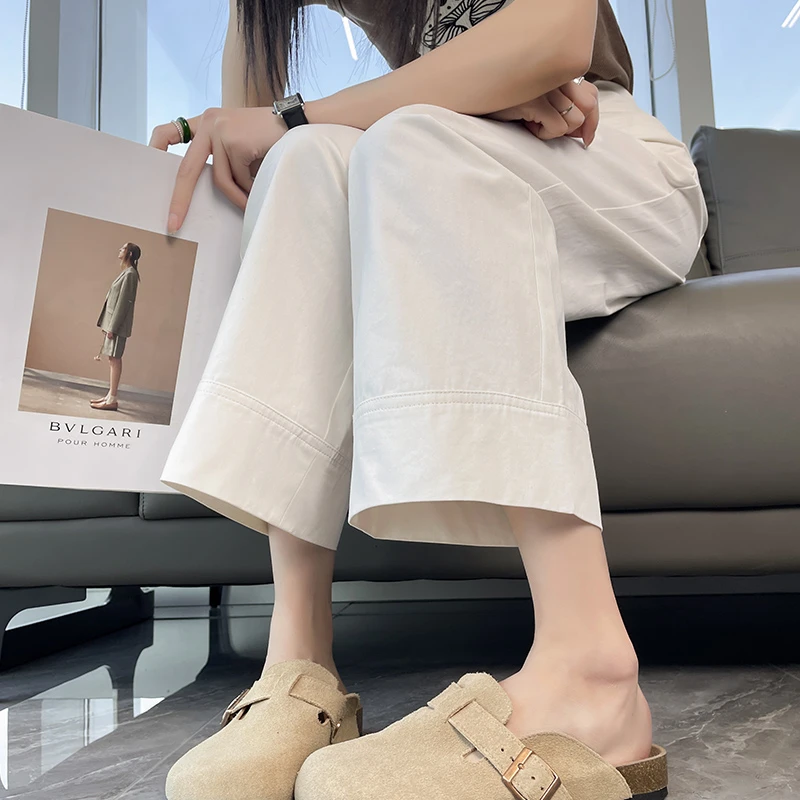 冰丝八分直筒裤子女夏季2025年新款高腰薄款宽松小个子西装休闲裤