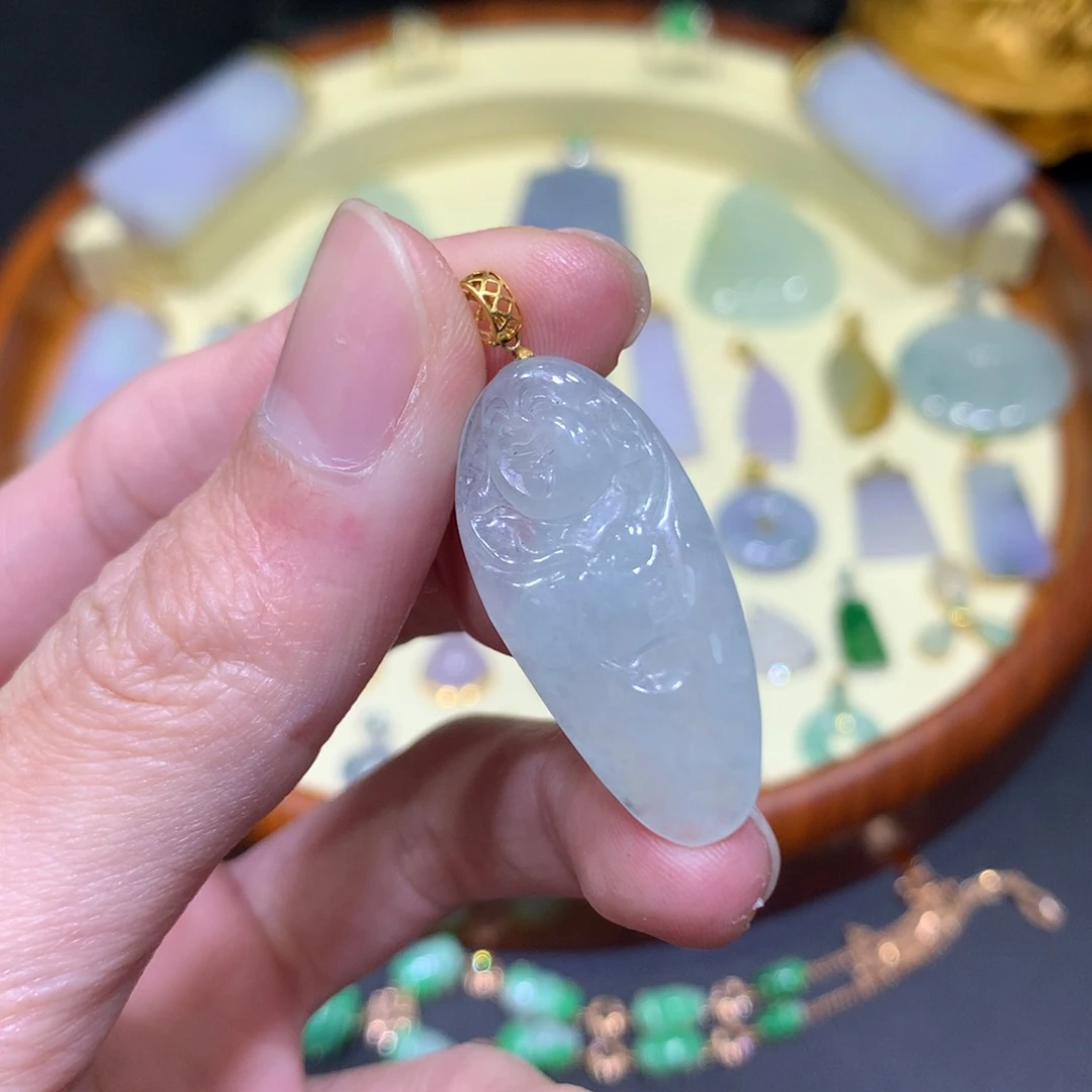 翡翠吊坠(不含链)18K金镶嵌