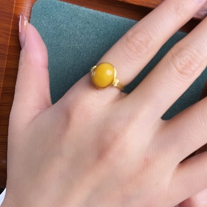 蜜蜡银S925镶嵌戒指戒指