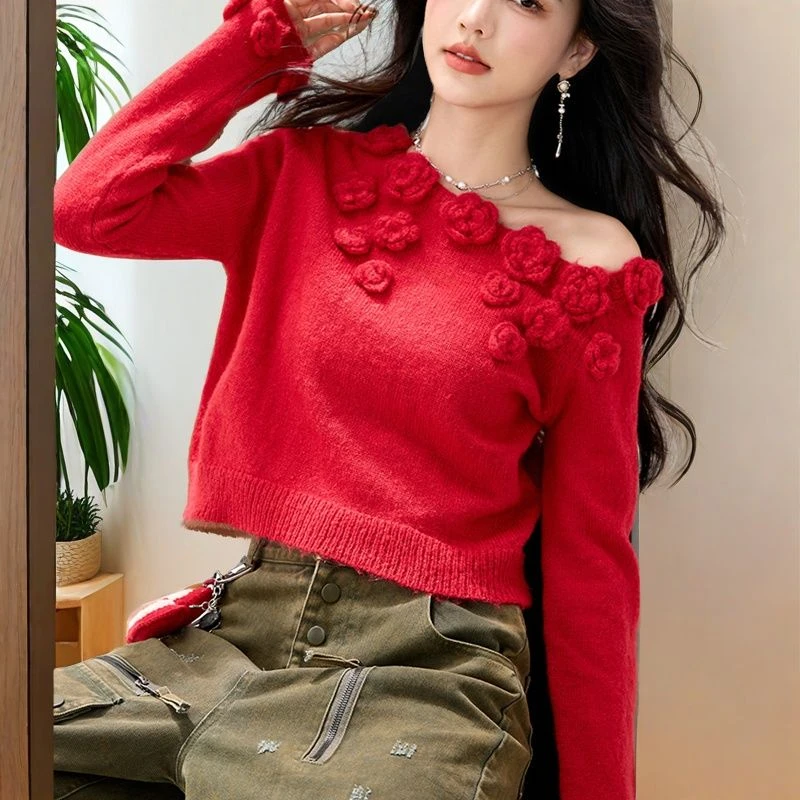 针织女长袖秋季纯色短款毛针织衫百搭洋气打底衫显瘦