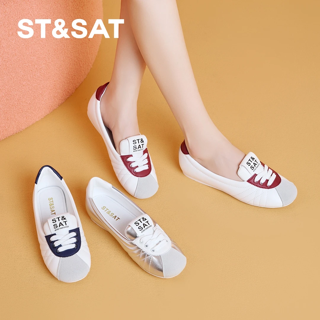 星期六女鞋真皮平底单鞋女2025新款夏季法式芭蕾舞鞋一脚蹬阿甘鞋