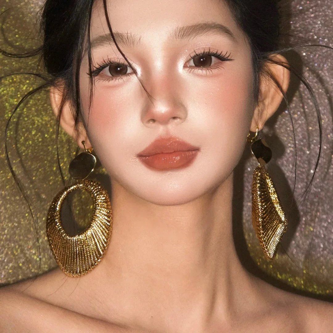 锌合金耳饰 H2308欧美夸张高级感金属耳环轻奢气质小众大耳饰耳坠