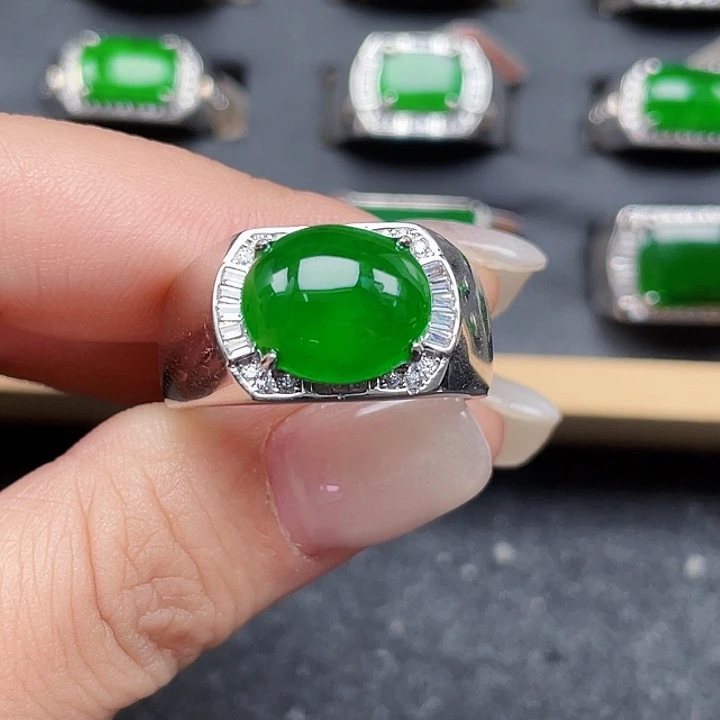 E***流翡翠银S925镶嵌戒指没有运费险3773