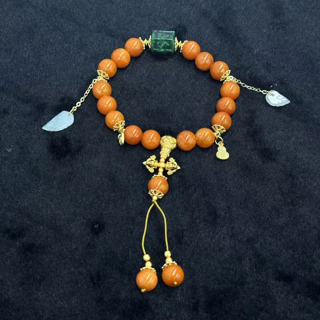 f809-国风设计款花花路路通石英质玉圆珠手串-赠礼盒