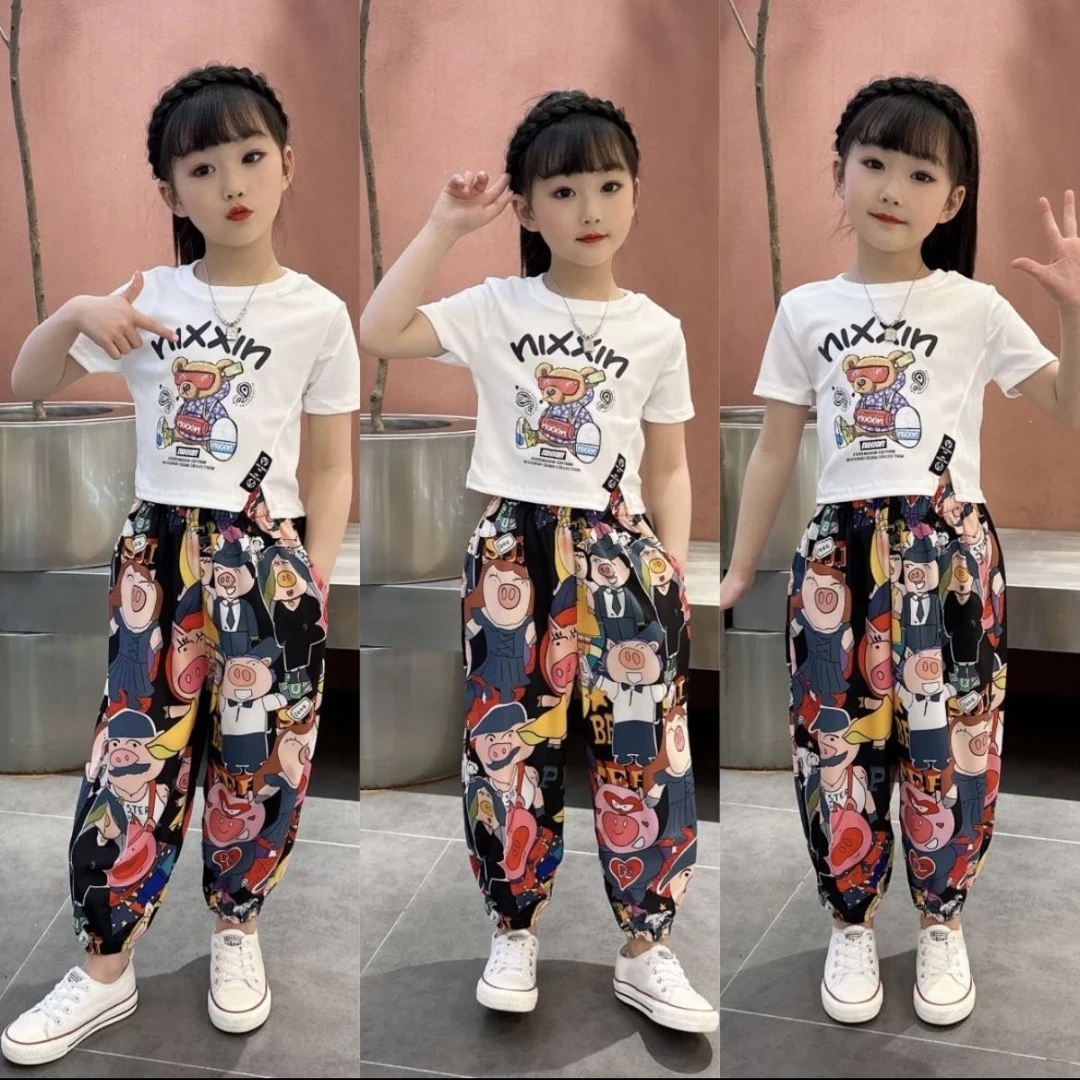 女童儿童洋气时髦夏装女大童短袖防蚊裤女孩运动两件套潮