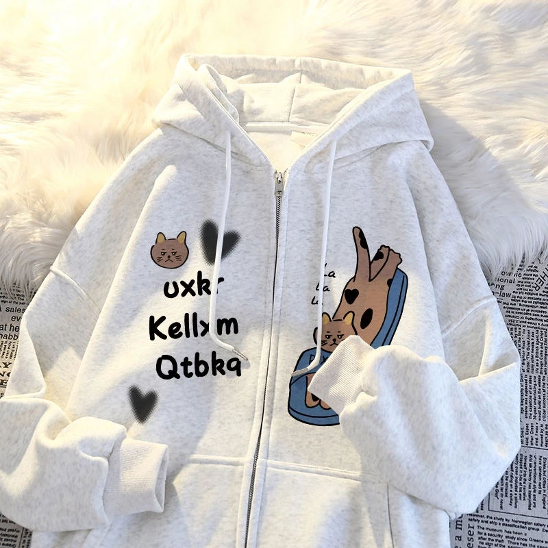 凯颂特大码300斤卡通时尚慵懒风拉链卫衣男女秋冬宽松百搭外套