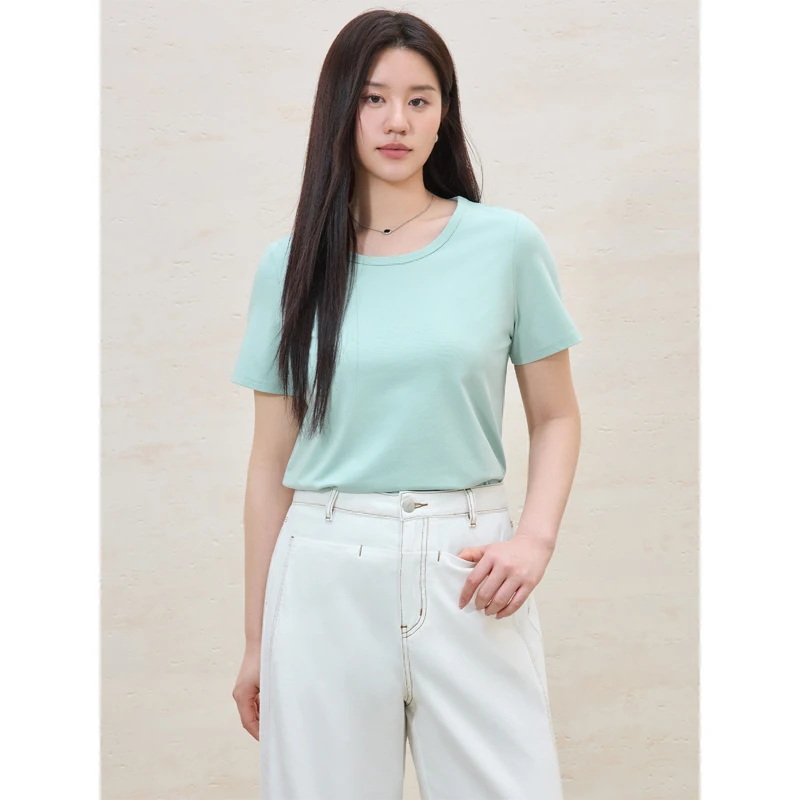 独束大码女装基础简约纯色T恤女多色宽松显瘦上衣25DS82073