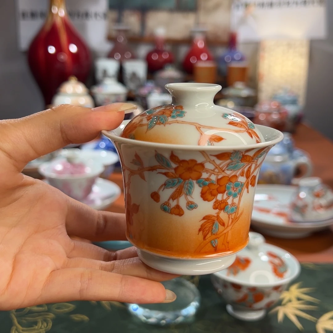 知冬煮雪手工手绘茶具盖碗
