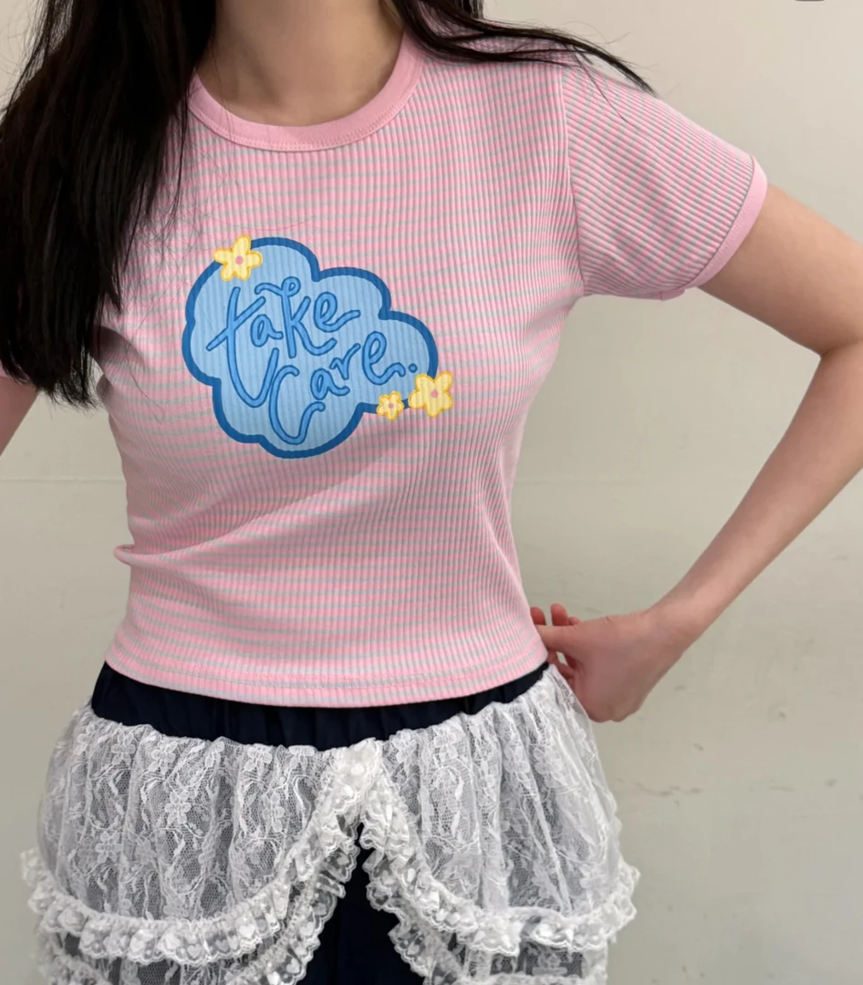 【许愿瓜】彩虹饼干 卡通字母少女色定制面料T恤 ZB503