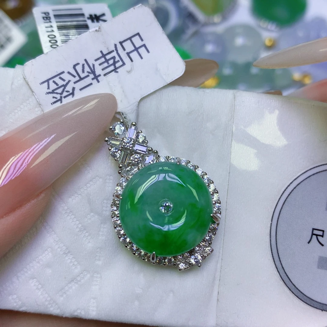 翡翠银S925镶嵌颈饰天然缅甸翡翠a货百元以上9元证书费自理