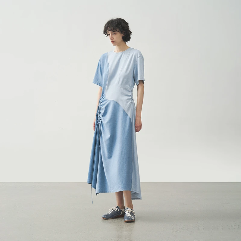 半圆天丝混纺女装[文艺]2025夏季不规则分割感连衣裙女25115705