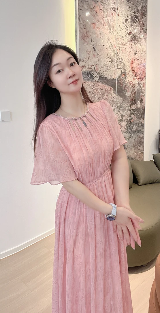 法式镂空天蚕丝印花连衣裙