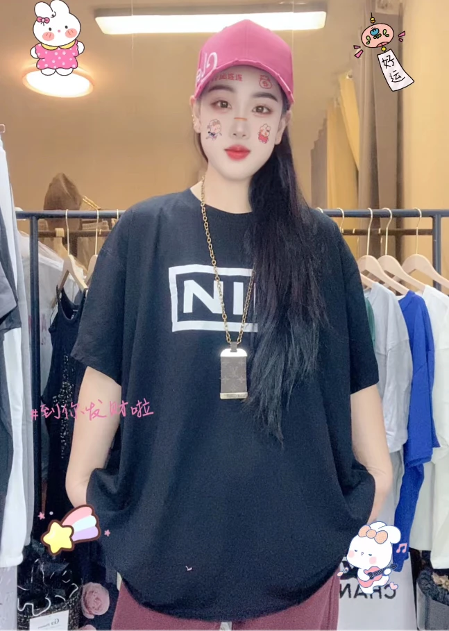 外贸纯棉T恤黑色白字母