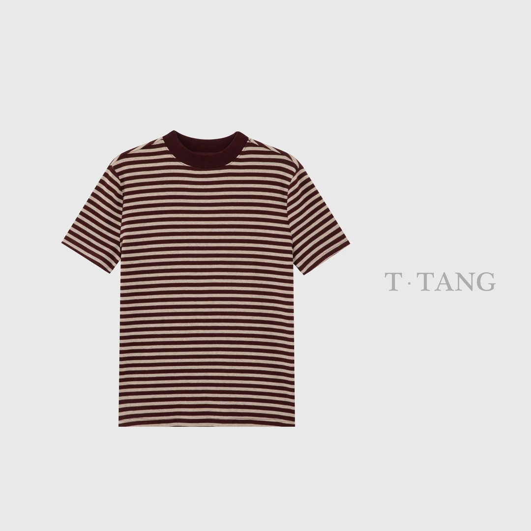 FL拼接条纹撞色百搭休闲时尚宽松显瘦女士T恤夏季圆领拼色【6001】